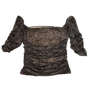 Anthropologie Shirred Mesh Top XS Animal Print